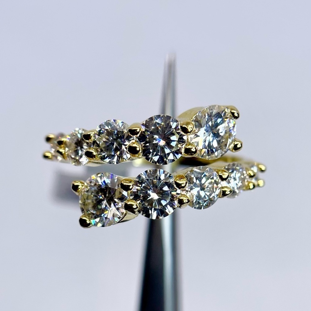 Adjustable Bypass Moissanite Ring Yellow Gold Over 925 Silver Open Band GRA